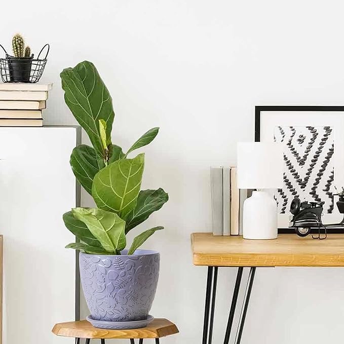 10inch Retro Ceramic Planter with Drainage Hole and Saucer for Multiple Plants, Indoor-Outdoor Garden Pots for Succulent, Orchid, and Flower (Fits Inner Pots Up to 9 Inch, Retro Purple)-HomvellaHome