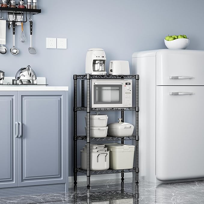 1000 lbs 4 Tier Shelf Metal Storage Shelves Wire Rack Closet Organizers with PP Board for Garage Kitchen Bathroom Laundry Black 11.8" D x 21.7" W x 39.5" H-HomvellaHome