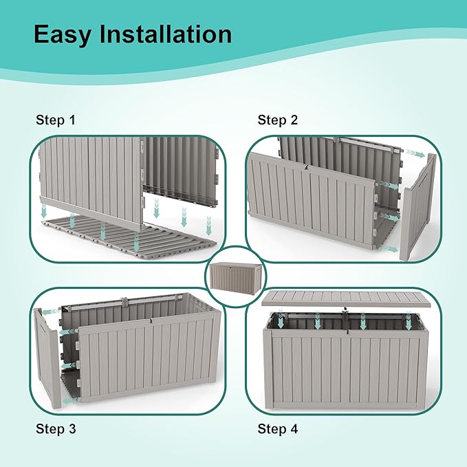 150Gal Outdoor Deck Box Waterproof, Lager Patio Storage Box Indoor and Outdoor Use, Lockable Resin Storage Bin for Patio Furniture Cushions Garden Tools, Package Delivery,UV Resistant-Grey-HomvellaHome