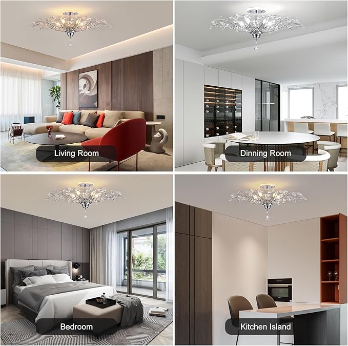 Ganeed Frozen Crystal Branch Close to Ceiling Light Chrome Silvery Vintage Chandelier with 5-Light Heads, Modern K9 Crystal Chandelier for Dining Room Living Room Bedroom Kitchen Over Table-HomvellaHome
