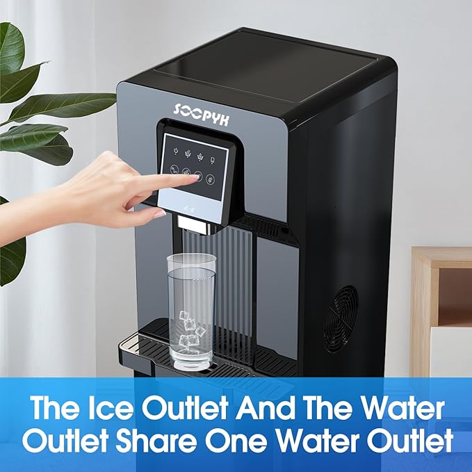 2 in 1 Bottom Load Water Cooler Dispenser with Ice Maker for 3 Gallon Bottle 17lbs Daily Capacity (NO HOT Water) Black-HomvellaHome