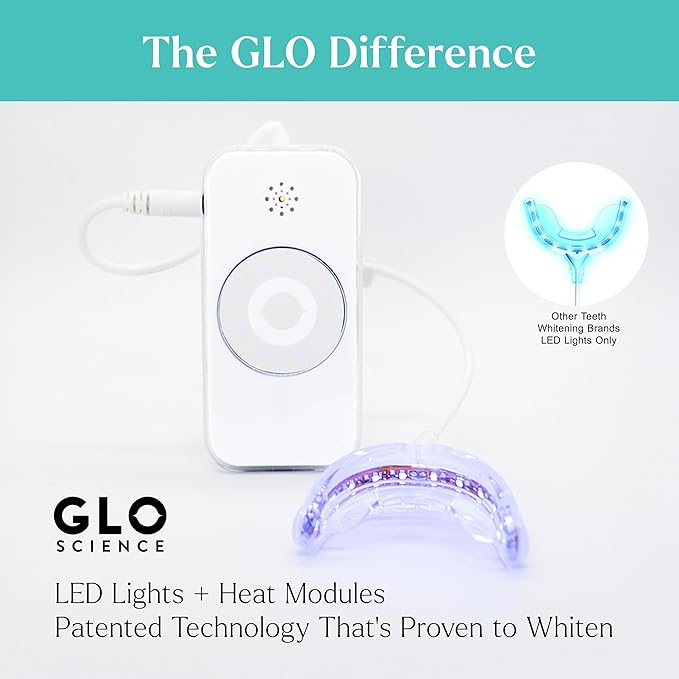 GLO Science So Brilliant Teeth Whitening Kit – Patented Warming Mouthpiece with LED Light Technology, Whitening Gel w/ 6% Hydrogen Peroxide, Lip Balm – Fastest Way to Whiter Teeth, Sensitivity Free-HomvellaHome