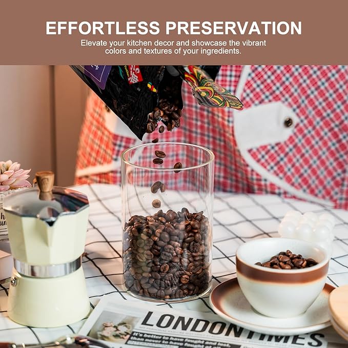 Glass Food Storage Jars 6-Pack 37oz - 4x6 in-Clear Glass Food Canisters with Bamboo Lid Airtight For Serving Tea, Coffee, Flour, Sugar, Candy, Cookie, Spice and More (Circular)-HomvellaHome