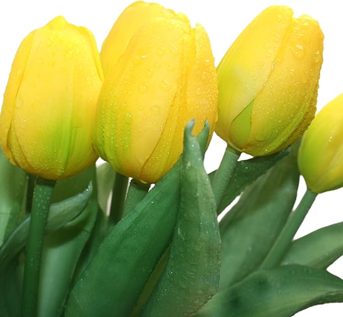 15pcs Artificial Tulips Flowers, Fake Tulips Real Touch, Faux Latex Bouquets, for Party Wedding Home Room Decoration (Yellow)-HomvellaHome