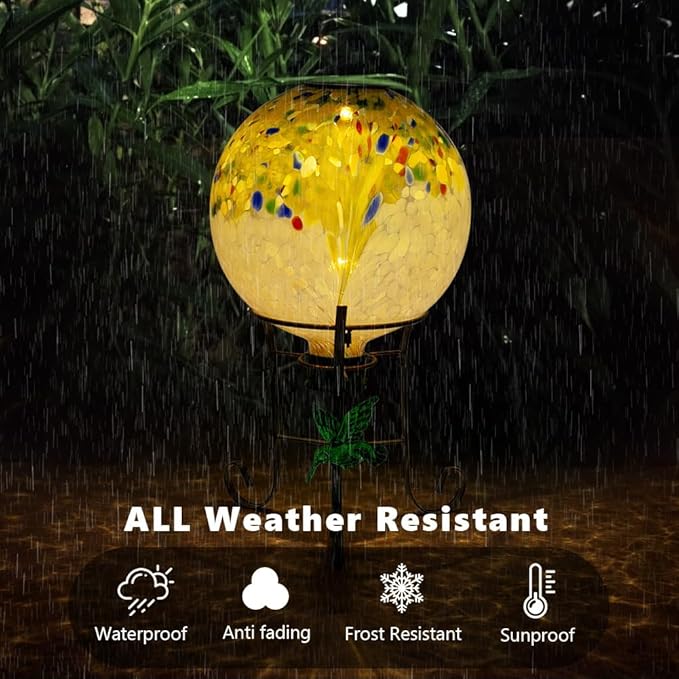 10" Diameter Solar Gazing Ball and 8.5" Metal Stand Indoor Outdoor Yard Art Ornament Coloful Spot Glass Globe Sphere Solar Gazing Balls for Garden,Lawn,Porch,Patio Birthday Gifts for Women,Mom-HomvellaHome