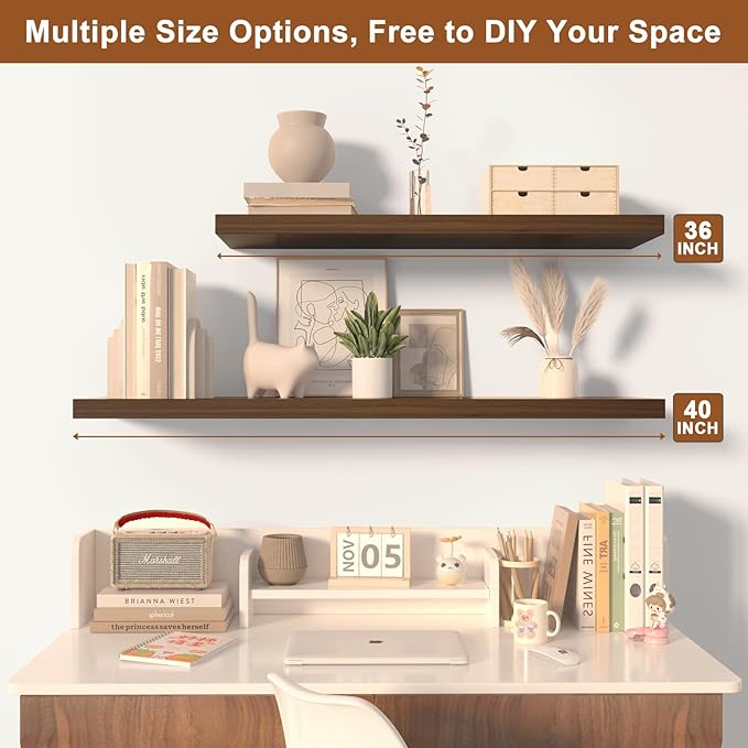 12 Inch Deep Floating Shelves for Wall 2 Pack Floating Shelves Large Storage Space Wall Mount Shelf for Living Room Kitchen Bathroom 36" W x 12" D x 1.2" H Walnut-HomvellaHome