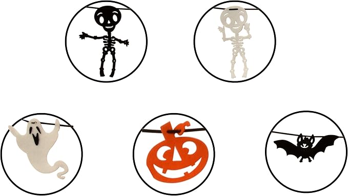 Gift Boutique - 9 Foot Halloween Garland Felt Banner Chain Decorations Indoor & Outdoor Party Supplies 18 Feet Total Pack of 2 Designs Skeletons Bat Pumpkin Ghost-HomvellaHome