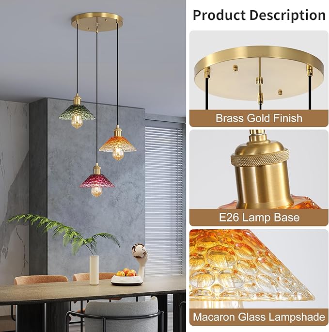 Glass Ceiling Chandelier,3-Light Colorful Hanging Pendant Light,Mid Century Modern Glass Pendant Light Fixture for Dining Room, Hallway, Living Room,Farmhouse,Kitchen Island-HomvellaHome