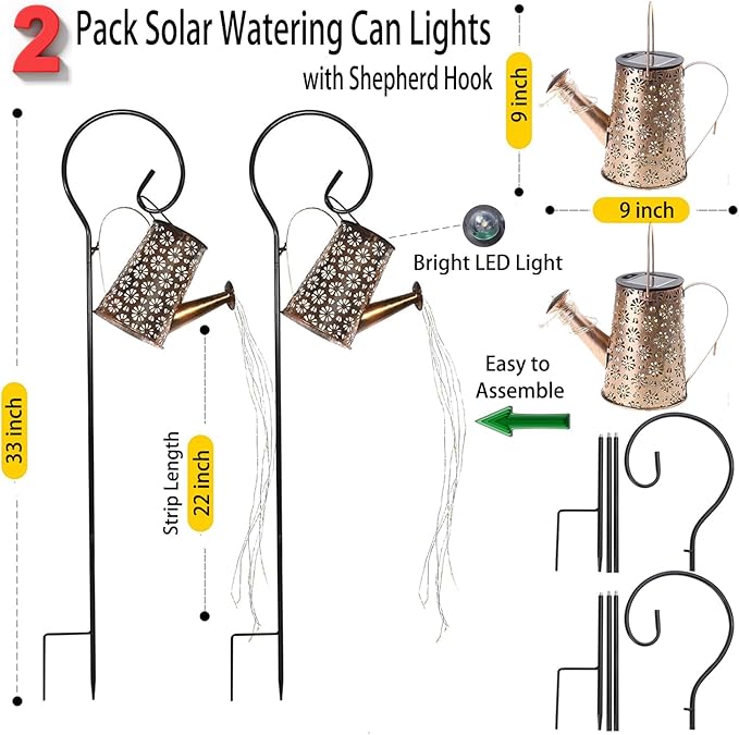 2 Pack Solar Watering Can with Lights,Solar Outdoor Garden Decor Waterproof Hanging Lantern Landscape Lights Outside Decorations for Yard Lawn Patio Gardening Gifts.-HomvellaHome