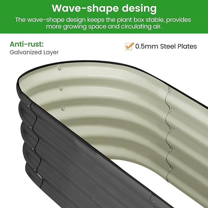 2 Pcs 4.5x2x2ft Oval Raised Garden Bed, Galvanized Raised Beds,Open-Ended Base Metal Raised Planter Beds,Garden Bed Outdoor,Planter Raised Boxes for Vegetables, Flowers,Tool-Free Asse,Gray-HomvellaHome