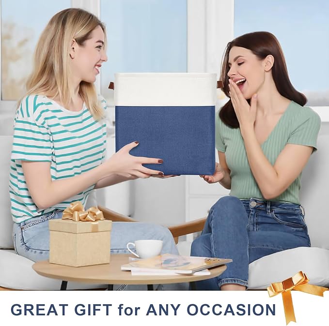 13x13 Cube Storage Bins, Collapsible Fabric Storage Box, 4 Pack Closet Baskets with Handles for Organizing, Shelf, Toys, Clothes, Home, Office, Nursery (NavyBlue&White)-HomvellaHome