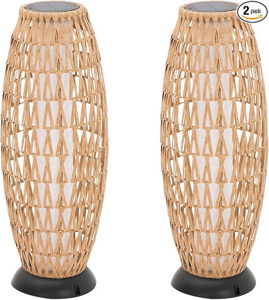 2 Pack Large Patio Solar Powered Lanterns for Garden Outdoor Decorative Floor Lamp Water-Resistant Wicker Lights for Deck Backyard-HomvellaHome