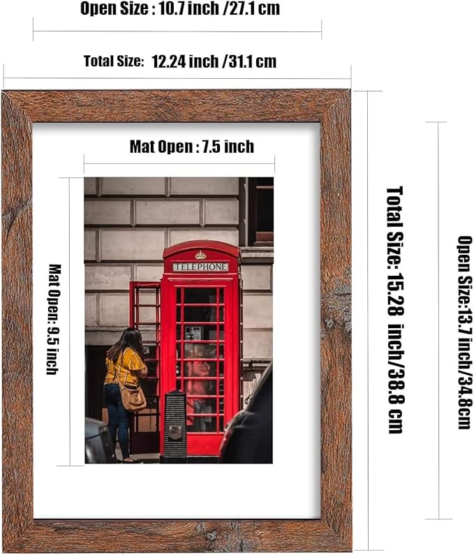 11x14 Picture Frame Set of 6, Display Pictures 8x10 with Mat or 11x14 Without Mat for Wall Mounting,Rustic Brown-HomvellaHome