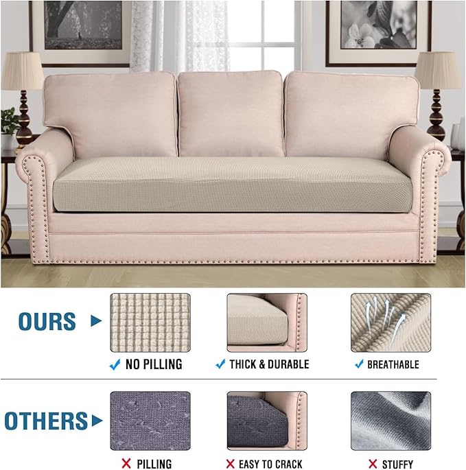 H.VERSAILTEX Super Stretch Individual Seat Cushion Covers Sofa Covers Couch Cushion Covers Slipcover Sets Thick Jacquard Textured Twill Fabric (1 Piece Sofa Cushion Cover, Island Fossi)-HomvellaHome