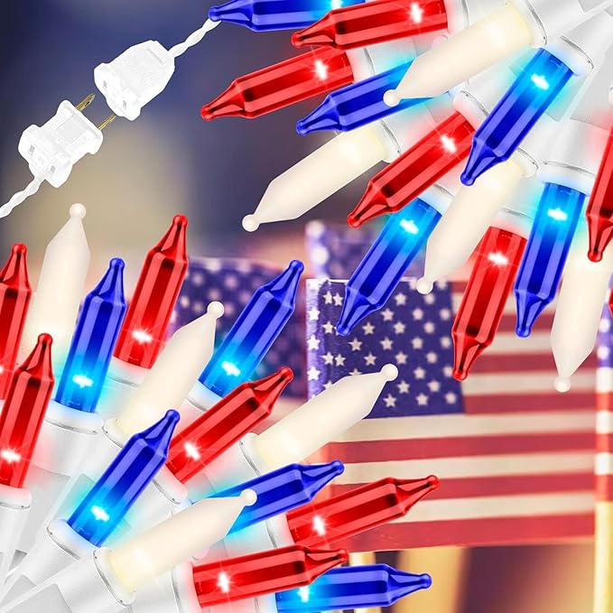 150LIGHTS RED WHITE and BLUE Extra-Bright With End Connectors Christmas Decorative Lights 9.72m UL Certified Mini String Light Set Waterproof for Home Garden Holiday Christmas Tree Party Patio-HomvellaHome