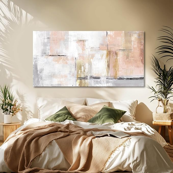 Gold Abstract Wall Art Decor Minimalist Oil Paintings 24"x48" Canvas Wall Art for Living Room Modern Framed Pictures for Wall Home Office for Women Ready to Hang-HomvellaHome