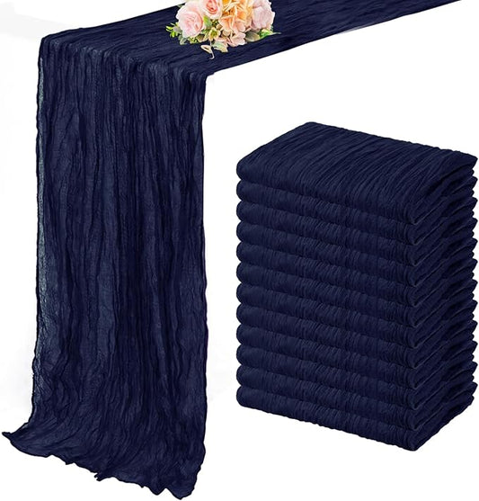 12 Pack Navy Blue Cheesecloth Table Runner 10FT Boho Fabric Rustic Cheese Cloth Table Runner for Wedding Bridal Shower Baby Shower Gauze Sheer Birthday Party Table Decorations 20 x 120 Inch Long-HomvellaHome