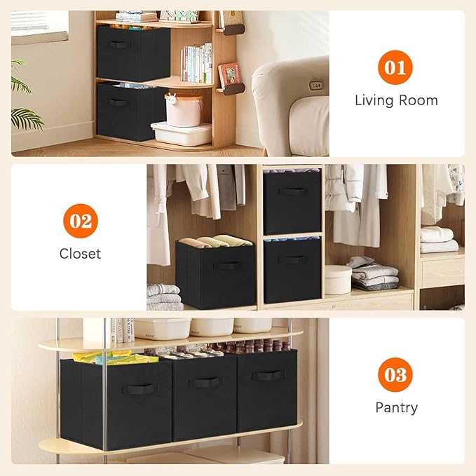 GhvyenntteS Storage Cubes 6 Pack, 11 Inch Cube Storage Bins with Dual Handles, Collapsible Heavy Duty Fabric Bins for Shelves Closet, Baskets for Organizing Clothes Bedding Toys Books (Black)-HomvellaHome