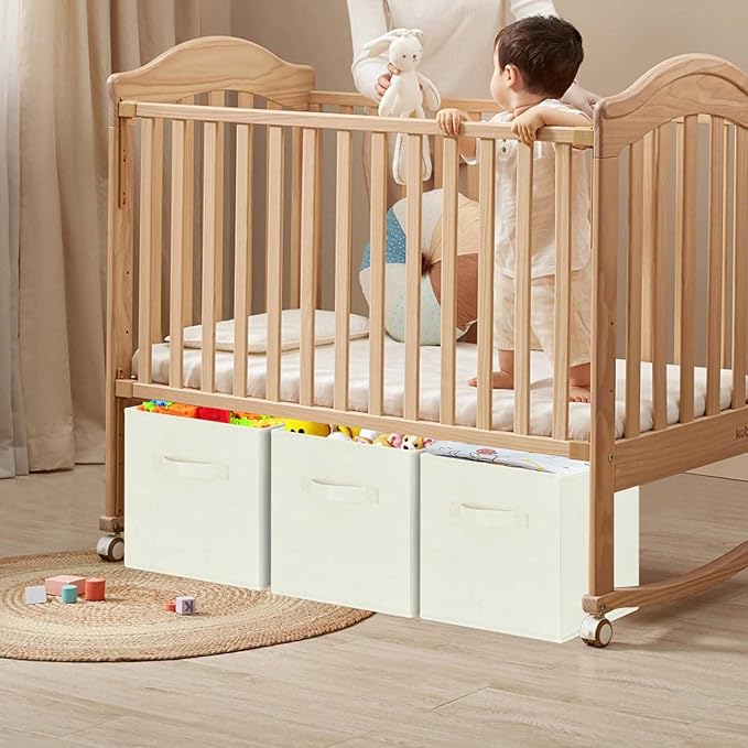 GhvyenntteS Storage Cubes 12 Pack, 11 Inch Cube Storage Bins with Dual Handles, Collapsible Fabric Storage Bins for Shelves Closet, Storage Baskets for Organizing Clothes, Bedding, Books, Beige-HomvellaHome