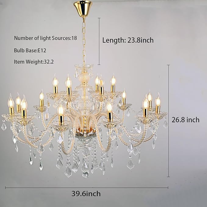 18-Light Double-Layer Crystal Chandelier for Living Room Gold Ceiling Pendant Light Fixtures with K9 Crystal Modern Luxury Lighting for Dining Room, Bedroom, Kitchen-HomvellaHome