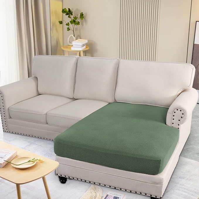 H.VERSAILTEX Super Stretch Individual Chaise Cover Sectional Couch Covers for L Shaped Sofa Both Left/Right Featuring Thick Jacquard Textured Twill Fabric (1 Piece Chaise Cover, Loden Frost)-HomvellaHome