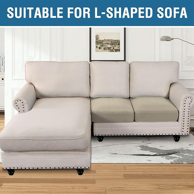 H.VERSAILTEX Super Stretch Individual Seat Cushion Covers Sofa Covers Couch Cushion Covers Slipcover Sets Thick Jacquard Textured Twill Fabric (2 Piece Medium Sofa Cushion Covers, Island Fossi)-HomvellaHome