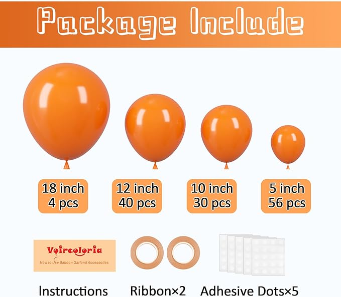 130pcs Orange Balloons Different Sizes 18" 12" 10" 5" Orange Matte Latex Balloons for Boys Girls Birthday Baby Shower Gender Reveal Wedding Gender Reveal Autumn Party Decorations-HomvellaHome