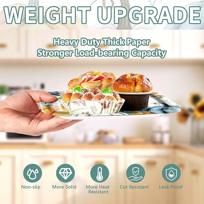 Grencian 200Pcs Fall Plates and Napkins Square Blue Pumpkins Plate Thanksgiving Paper Plates Pumpkin Wood Grain Dinnerware for Baby Shower Fall Harvest Family Thanksgiving Party Decorations, Serves 50-HomvellaHome