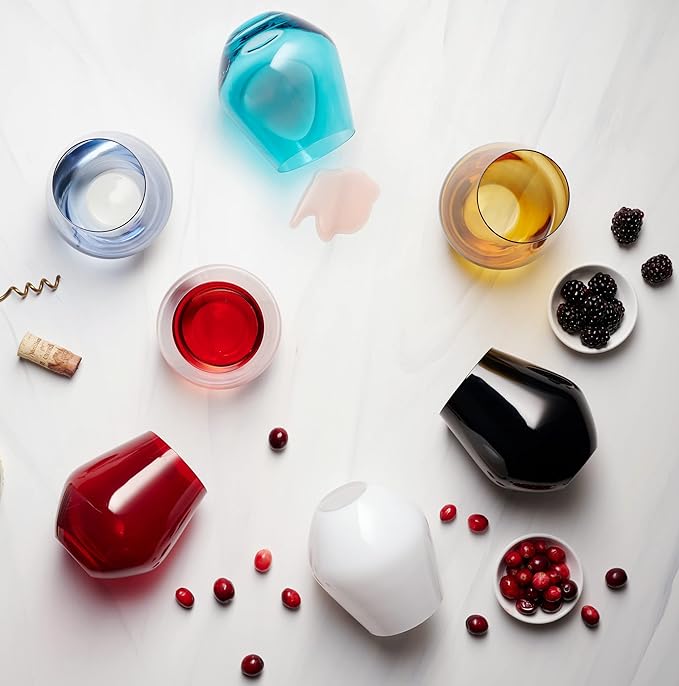 Godinger Wine Glasses, Stemless Wine Glasses, Red Wine Glasses, Drinking Glasses, European Made Stemless Wine Glass - White, 17oz, Set of 4-HomvellaHome