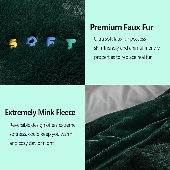 GONAAP Fuzzy Faux Fur Throw Blanket Forest Green Super Soft Cozy Plush Fuzzy Shaggy Blanket for Couch Sofa Bed (Forest Green, Throw(50"x60"))-HomvellaHome