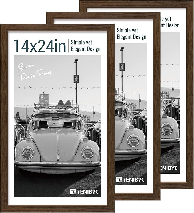 14x24 Picture Frame 3 Pack - Brown Woodgrain, Wood Poster Frame, Gallery Poster Frame - Wall Hanging-HomvellaHome