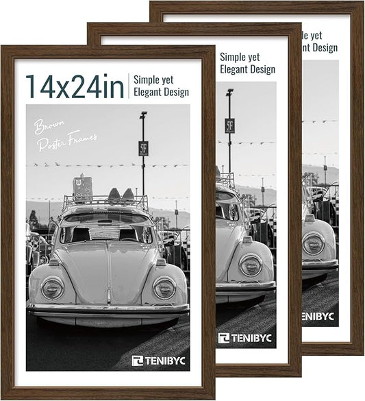 14x24 Picture Frame 3 Pack - Brown Woodgrain, Wood Poster Frame, Gallery Poster Frame - Wall Hanging-HomvellaHome