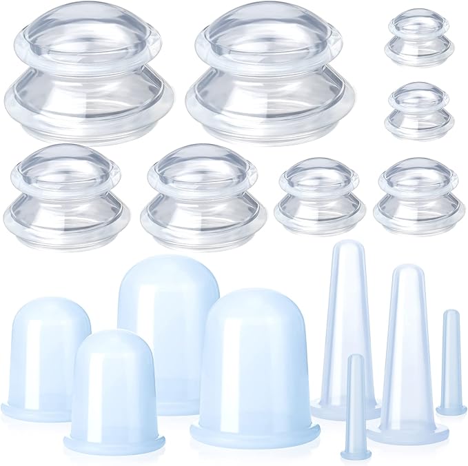 16 Pcs Silicone Cupping Therapy Set Anti Cellulite Cup Vacuum Suction Massage Cup Silicone Cupping Therapy Set for Cellulite Reduction Myofascial Release Massage Therapist Home Use (Clear)-HomvellaHome