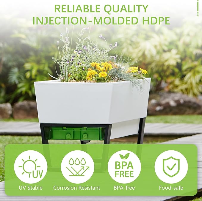 Glowpear Self Watering Planter Box - 29.5", White - UV Stable, Scalable Urban Raised Garden Bed with Water Gauge, Indoor Outdoor for Vegetables, Flowers, Herbs, and Succulents, Gardening-HomvellaHome