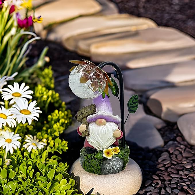 Garden Gnomes Outdoor Statue with Solar Lights Welcome Gnome Home Garden Decor Mom Gifts for Yard Patio Home Garden-HomvellaHome