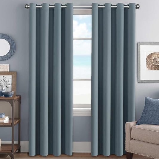 H.VERSAILTEX Stone Blue Blackout Curtains for Bedroom/Living Room 84 Inch Length 2 Panels Set - Thermal Insulated Room Darkening Grommet Top Blue Curtains(52 by 84 - Inch,Stone Blue)-HomvellaHome