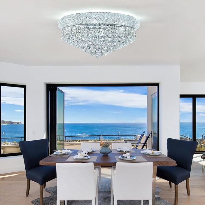 12-Light Crystal Flush Mount Chandelier Ceiling Light Fixture for Living Room Dining Room Bedroom Foyer Entryway Hallway Closet Bathroom (Chrome D24)-HomvellaHome