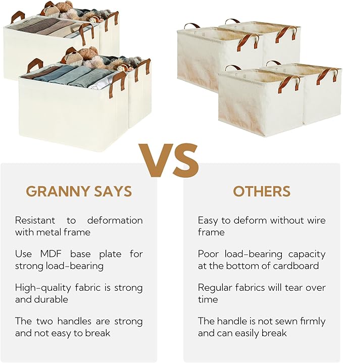 GRANNY SAYS Closet Storage Baskets, Collapsible Fabric Storage Bins with Metal Frame, Clothes Organizer Bins, Extra Large Baskets for Shelves, Ivory, 4-Pack-HomvellaHome