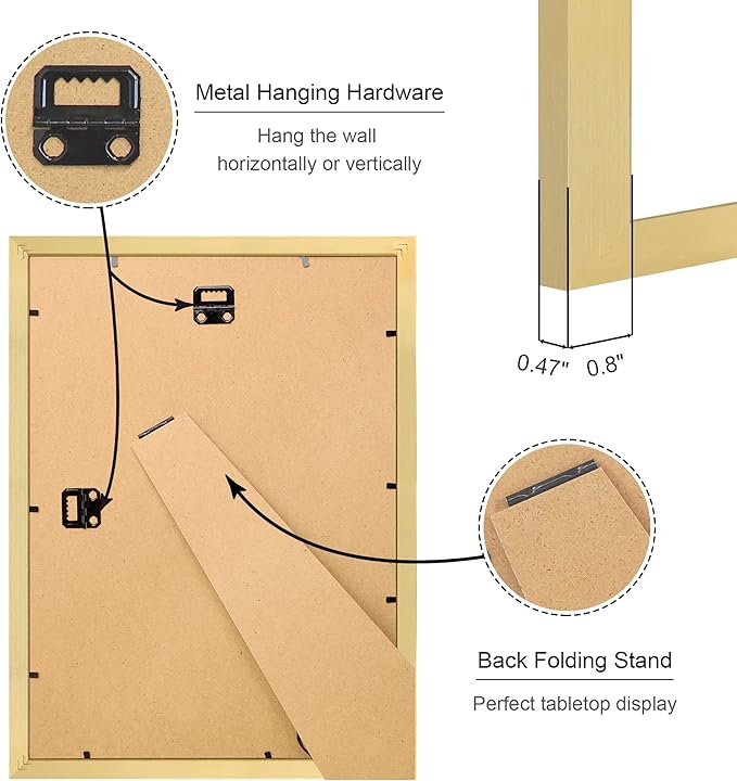 10x14 Picture Frame Set of 4, 10 x 14 Wood Photo Frames with Mat for 8x12 or 30x40cm Diamond Painting Art, Wooden Frame with Real Glass Cover for Wall and Tabletop Display,Gold-HomvellaHome