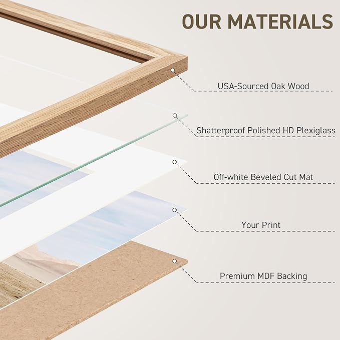 11x14 Picture Frame Natural Solid Oak Photo Frames with 8x10 Removable Mat Wall Hanging Large Handcrafted Frame with HD Plexiglass Wall and Tabletop Display Large Poster Frame-HomvellaHome