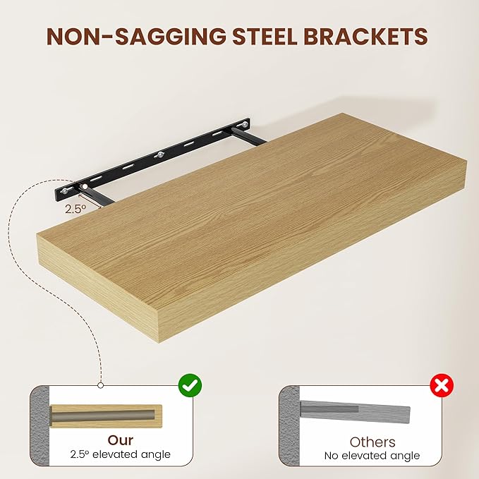 12 Inch Deep Floating Shelves 36 inch Long, 36 x 12 Wide Wall Shelves with Invisible Brackets, Heavy Duty Shelf for Bedroom Bathroom Living Room Kitchen Office Home Decor, Modern Shelf Set of 2, Oak-HomvellaHome