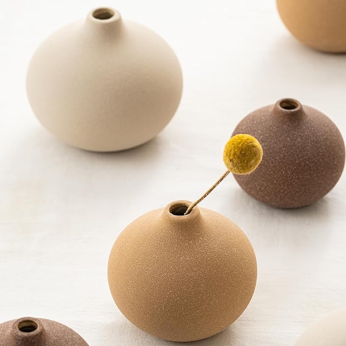 Ceramic Vase Set of 3, Bud Vases for Modern Farmhouse Home Decor, Cute Vases, Small Flower Vases for Dining Table Centerpieces,Living Room,Shelf,Mantel and Entryway Display-HomvellaHome