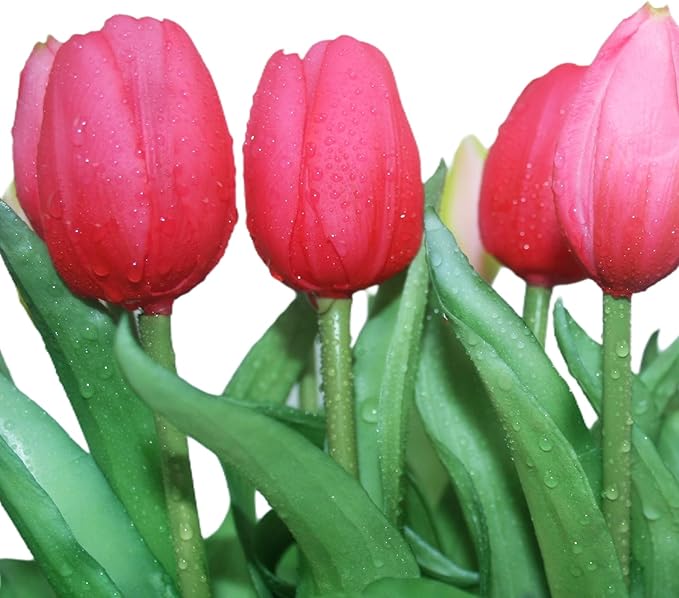 15pcs Artificial Tulips Flowers, Fake Tulips Real Touch, Faux Latex Bouquets, for Party Wedding Home Room Decoration (Rose Red)-HomvellaHome