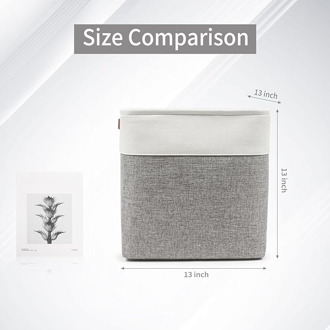13x13 Cube Storage Bins, Collapsible Fabric Storage Box, 4 Pack Closet Baskets with Handles for Organizing, Shelf, Toys, Clothes, Home, Office, Nursery (Grey&White)-HomvellaHome