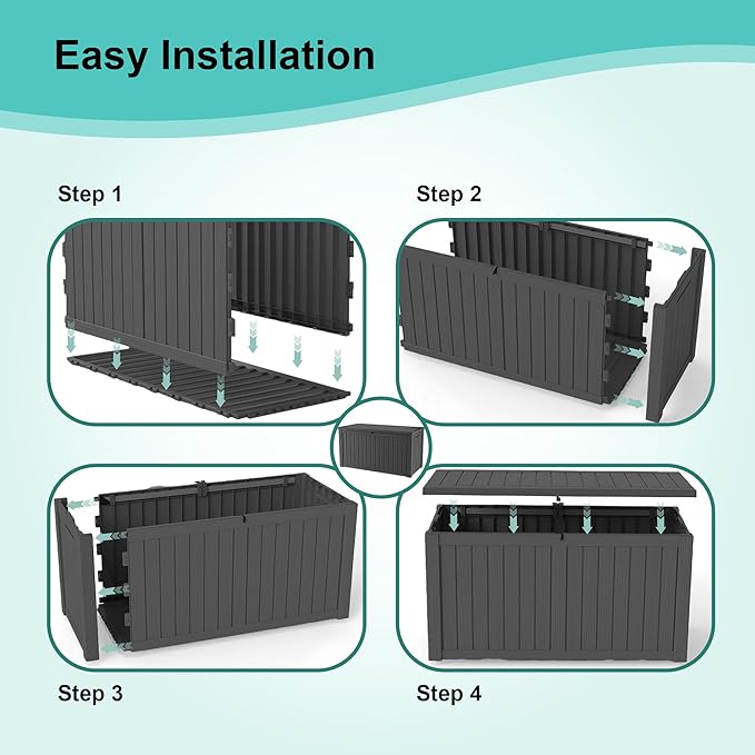 150Gal Outdoor Deck Box Waterproof, Lager Patio Storage Box Indoor and Outdoor Use, Lockable Resin Storage Bin for Patio Furniture Cushions Garden Tools, Package Delivery,UV Resistant-Black-HomvellaHome