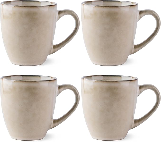 GBHOME Ceramic Coffee Mugs Set of 4, 12oz Stoneware Coffee Mugs Set For Dad Mom Women MEN, Light Weight Ceramic Coffee Cups for Latte/Tea/Beer/Hot Cocoa, Dishwasher & Microwave Safe,Cappuccino-HomvellaHome