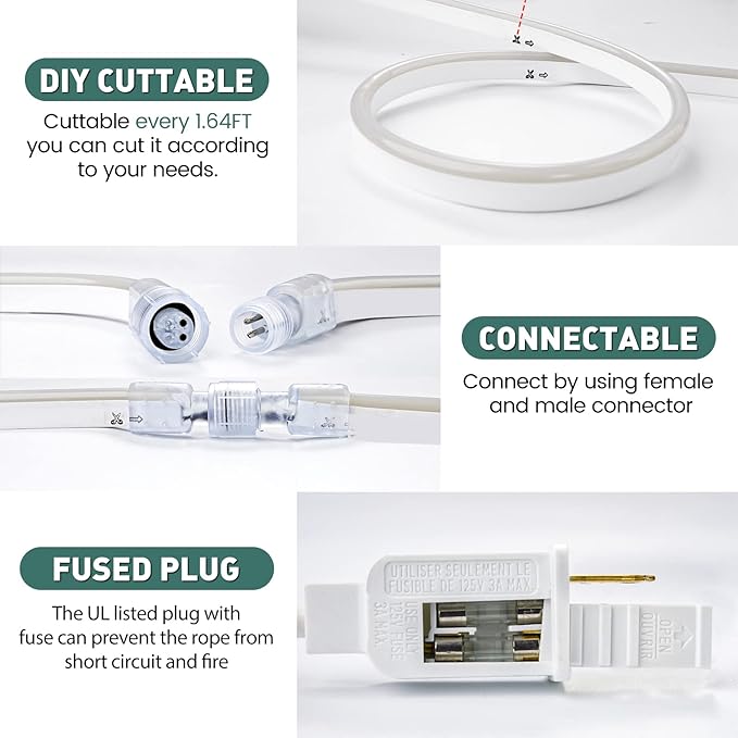 GZBtech Flexible LED Neon Rope Lights 66FT,AC 110-120V Waterproof Strip Light, 120 LEDs/M Cuttable Connectable Neon Lighting for Indoor Outdoor Home Decor/Commercial Building Use-Pink 20M-HomvellaHome