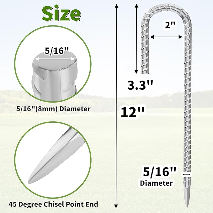 12 Inch Ground Stakes Heavy Duty J Hook 60-Pack Metal Spikes Galvanized Ground Hooks Anchors Rebar Ground Stakes for Fence Tent Gazbo Bounce House and Outdoor Decorations Inflatables-HomvellaHome