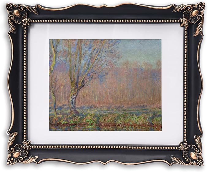 11x14 Vintage Picture Frame with Embossed Flower Design, Black Ornate Frame for 11x14 or 8x10 Pictures with White Mat, Home Decor (Black, 8x10)-HomvellaHome