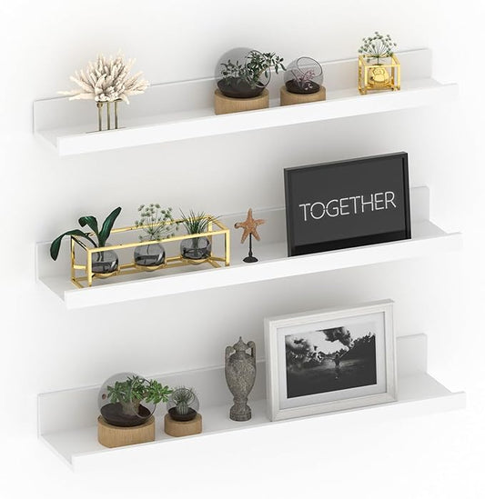 Giftgarden 24 Inch White Floating Shelves for Wall Mount, Modern Wood Wall Shelf Ledge for Bathroom Bedroom Living Room Kitchen Nursery Storage, Set of 3 Different Sizes-HomvellaHome